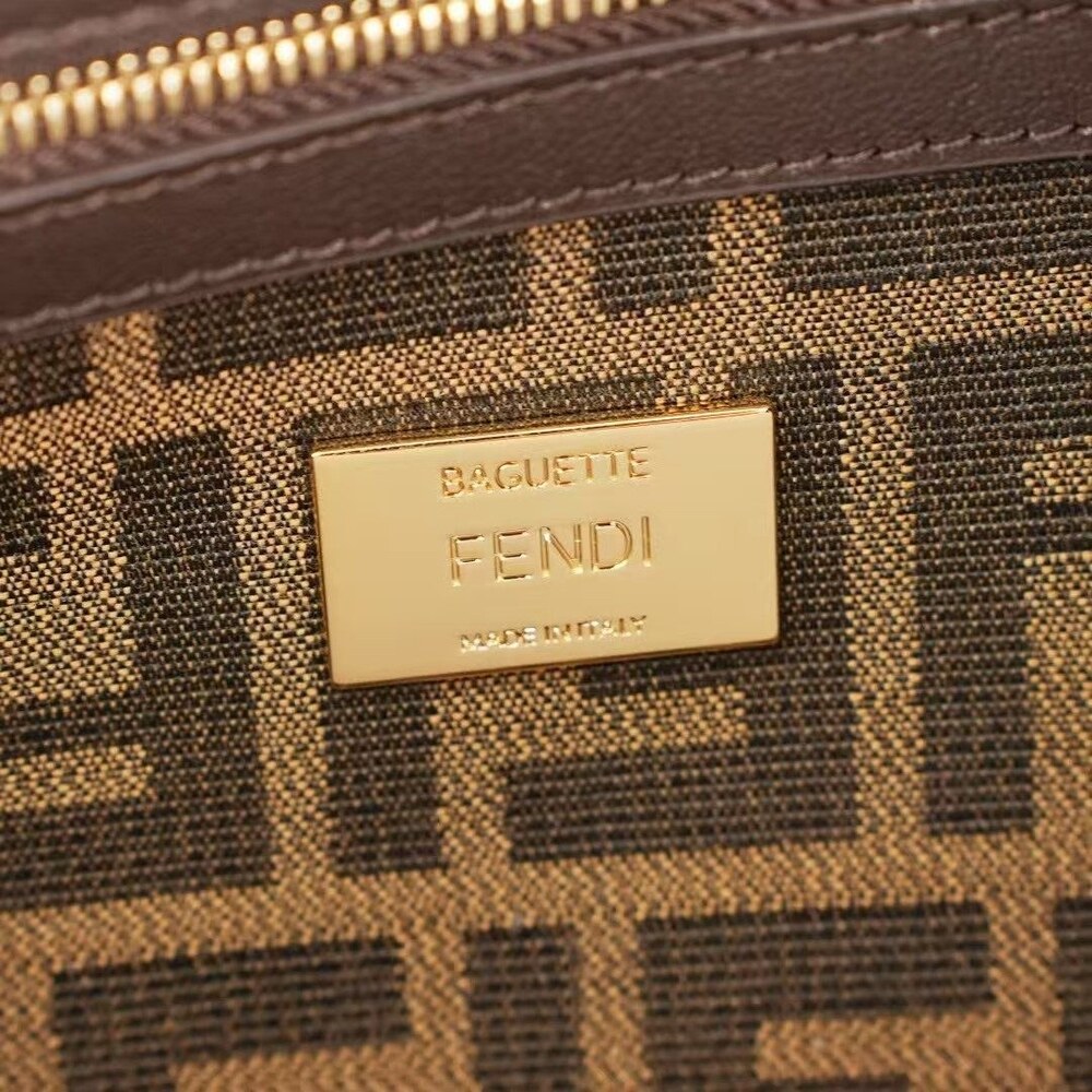 Fendi FF Jacquard Medium Baguette Carry Bag with Leather Trim - Picture 7 of 8